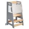 HARPPA Nordo Toddler Kitchen Learning Helper with Adjustable Height and Anti-Slip Protection, Kids Standing Tower with Safety Rail, Wooden Kids Tower with Learning Chalkboard, Gray view 1