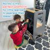 HARPPA Nordo Toddler Kitchen Learning Helper with Adjustable Height and Anti-Slip Protection, Kids Standing Tower with Safety Rail, Wooden Kids Tower with Learning Chalkboard, Gray view 2