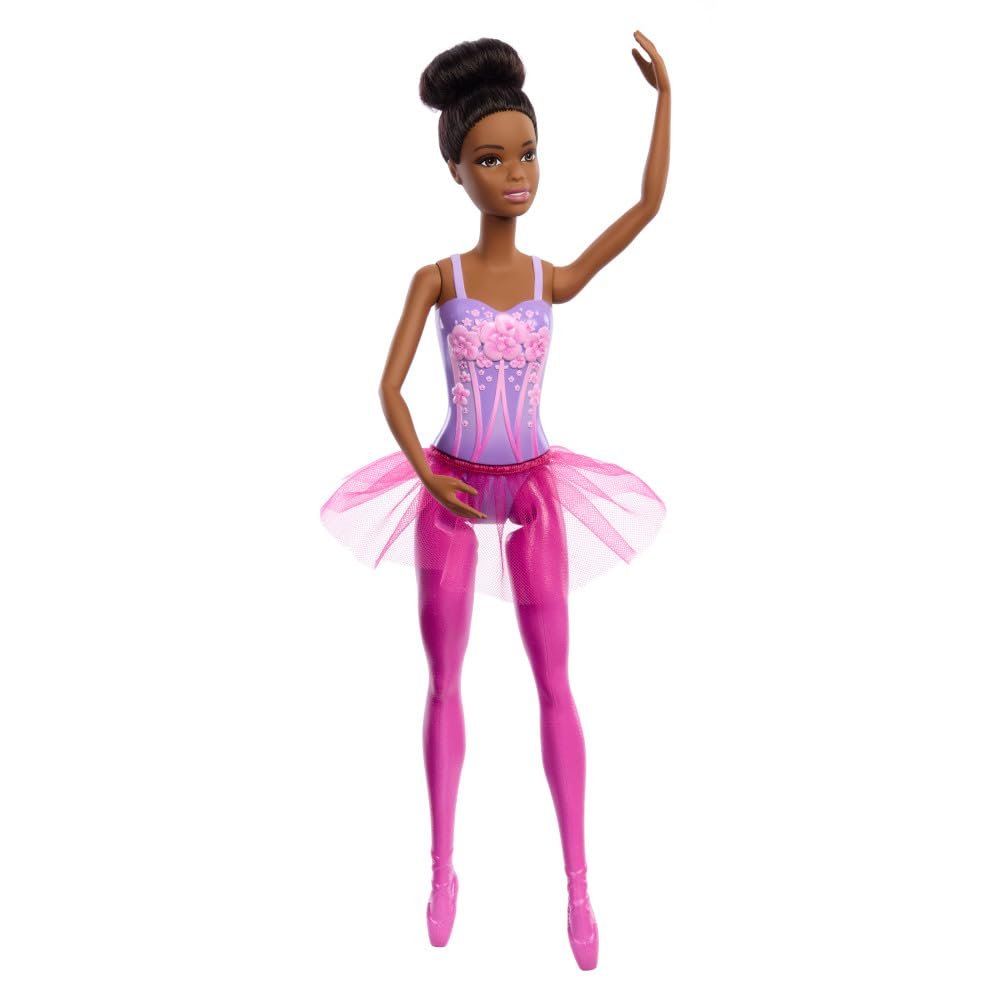 Barbie Ballerina Doll, Brunette Fashion Doll Wearing Purple Removable Tutu, Posed with Ballet Arms & en Pointe Toe Shoes
