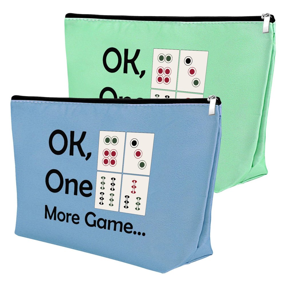 2Pcs Mahjong Lover Gift Mahjong Girls Makeup Bag Mahjong Player Gift Cosmetic Bag Retirement Gift Funny Gambling Gift for Women Grandma Mother Birthday Christmas Gift Travel Makeup Pouch (Blue,Green)