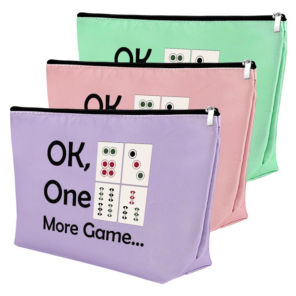 3Pcs Mahjong Bag Mahjong Lover Gift Makeup Bag Funny Retirement Gifts for Her Mahjong Girl Cosmetic Bag Mahjong Player Gift Gambling Gifts for Women Grandma Mother Birthday Christmas Gift Travel Pouch