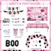 135 PCs Happy Boo Day Party Decorations, Fiesec Halloween Themed Pink and Black Birthday Party Decorations Backdrop Balloon Garland Spider Web Banner Tablecloth Cake Topper Little Ghost view 2