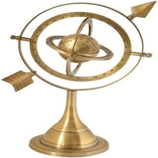 Antique Astrolabe Brass Sphere 10 Inches Brass Tabletop Armillary Nautical Sphere Globe-Brown Sphere World Globe Metal Base Unique Armillary