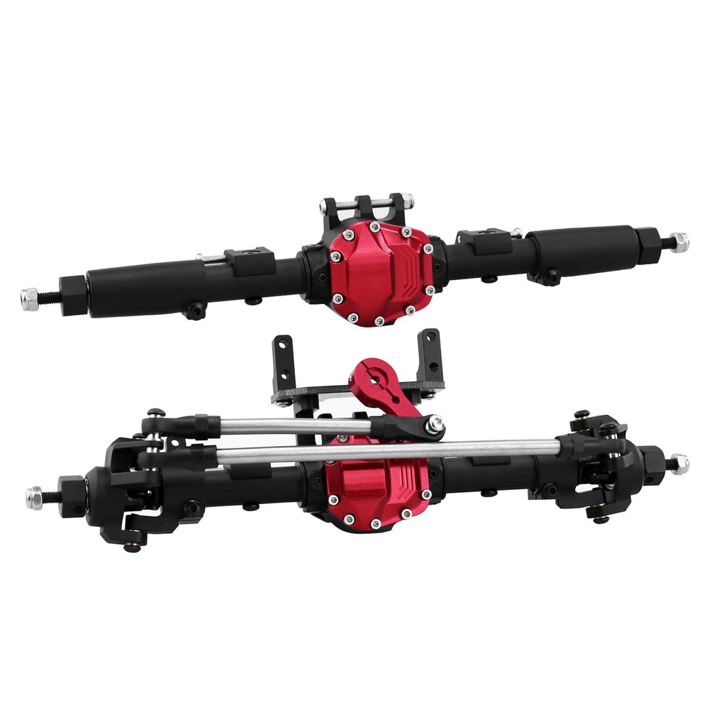 HYBDX RC CNC Aluminum Anodized Front and Rear Door Axle Kit Upgrade for 1/10 RC Crawler Car SCX10 II 90046 90047 (Black)