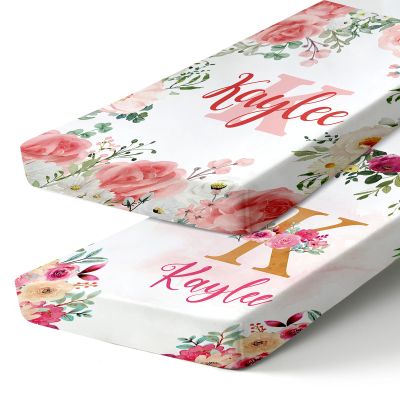 Personalized Fitted Crib Bedding Sheet with Name, 2 Piece Crib Mattress Sheets for Baby Boys Girls, Mini Nursery Pink Crib Sheet Gift for 0-12 Months Baby
