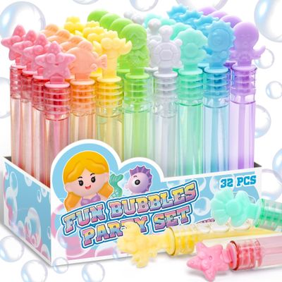 32 Pcs Mermaid Bubbles for Kids with Gift Box, 8 Color Mini Pastel Bubble Wand for Mermaid Birthday Decorations, Ocean Party Favors, Goody Bag Stuffer, Under The Sea Animal Gift for Girls Toddlers