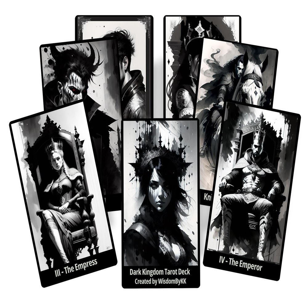 Dark Kingdom Tarot Cards Deck. Black and White Fortune Telling and Divination Cards