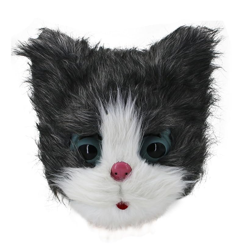 GREUS Halloween Full Face Cat Mask Realistic Plush Cat Costume Mask Animal Cosplay Masks for Men Women