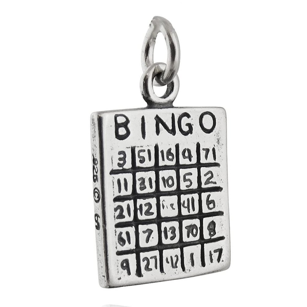 Bingo Card Charm - 925 Sterling Silver - Two-sided Game Night Numbers