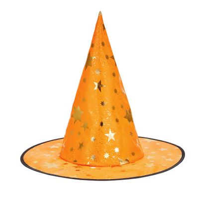 Zando Kids Halloween Witch Hat - For Girls & Boys, Star Print, Wizard Witch Party Decorations, Orange Hats