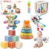 Baby Toys 0-6-12 Months,Montessori Toys for babise 0-6-12-18 Months,Incl Pull String Toy & Shape Sorter & Stacking Building Block & Manhattan ball & Baby Blocksmontessori baby toys for 1 + year view 1