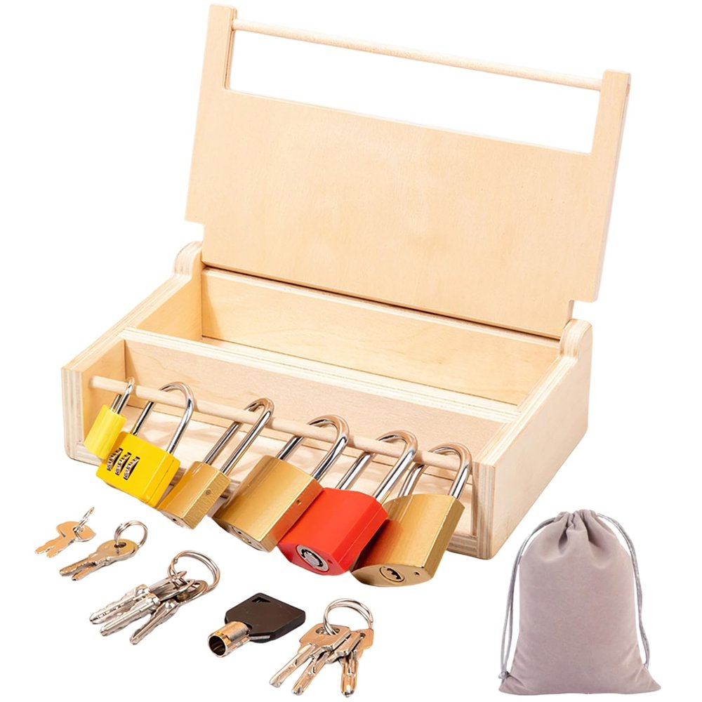 MIKNEKE Montessori Lock and Key Toy Set for Kids, Educational Locks and Keys Toy, Montessori Materials Homeschool Preschool Educationl Toys for 3+ Year Old Toddlers (6 Pack Locks), LOCKS KEYS 01