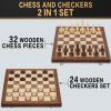 2 in 1 Magnetic Chess Set & Checkers Board Game, 15" Wooden Folding Chess Board with 2 Extra Queens, Portable Travel Chess Set with Pieces Storage Slots, Beginner Chess Board Game for Adults & Kids view 2