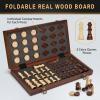 2 in 1 Magnetic Chess Set & Checkers Board Game, 15" Wooden Folding Chess Board with 2 Extra Queens, Portable Travel Chess Set with Pieces Storage Slots, Beginner Chess Board Game for Adults & Kids view 4