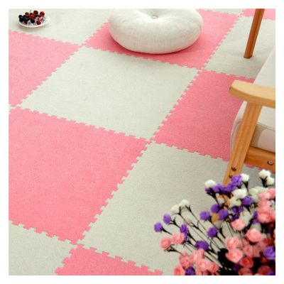 12"x12" Thickened Plush Foam Interlocking Floor Mat 0.4" Thick, Interlocking Foam Tiles with Edgings, Multi Colour Soft Floor Tiles Puzzle Playmat(Size:16Tiles,Color:Beige+Pink)