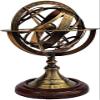 Antique Brass 11" Armillary Sphere Globe Astrolabe Zodiac Engraved Celestial Globe Wooden Base (GOLDEN & BROWN). view 2