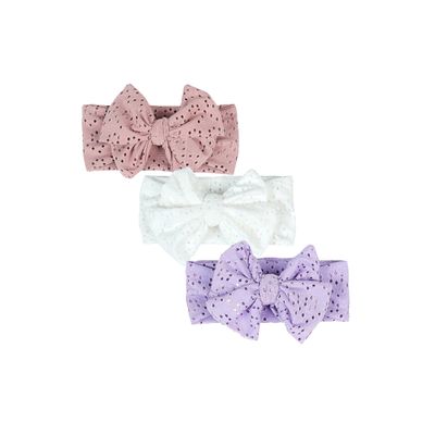 LDDCX 3 Pack 5.3''Baby Girl Floral Embroidery Eyelet Bow Headbands Newborn Hairband Baby Turban Knotted Headwrap for Toddler Hair Accessories.(FD90) (ZH A)