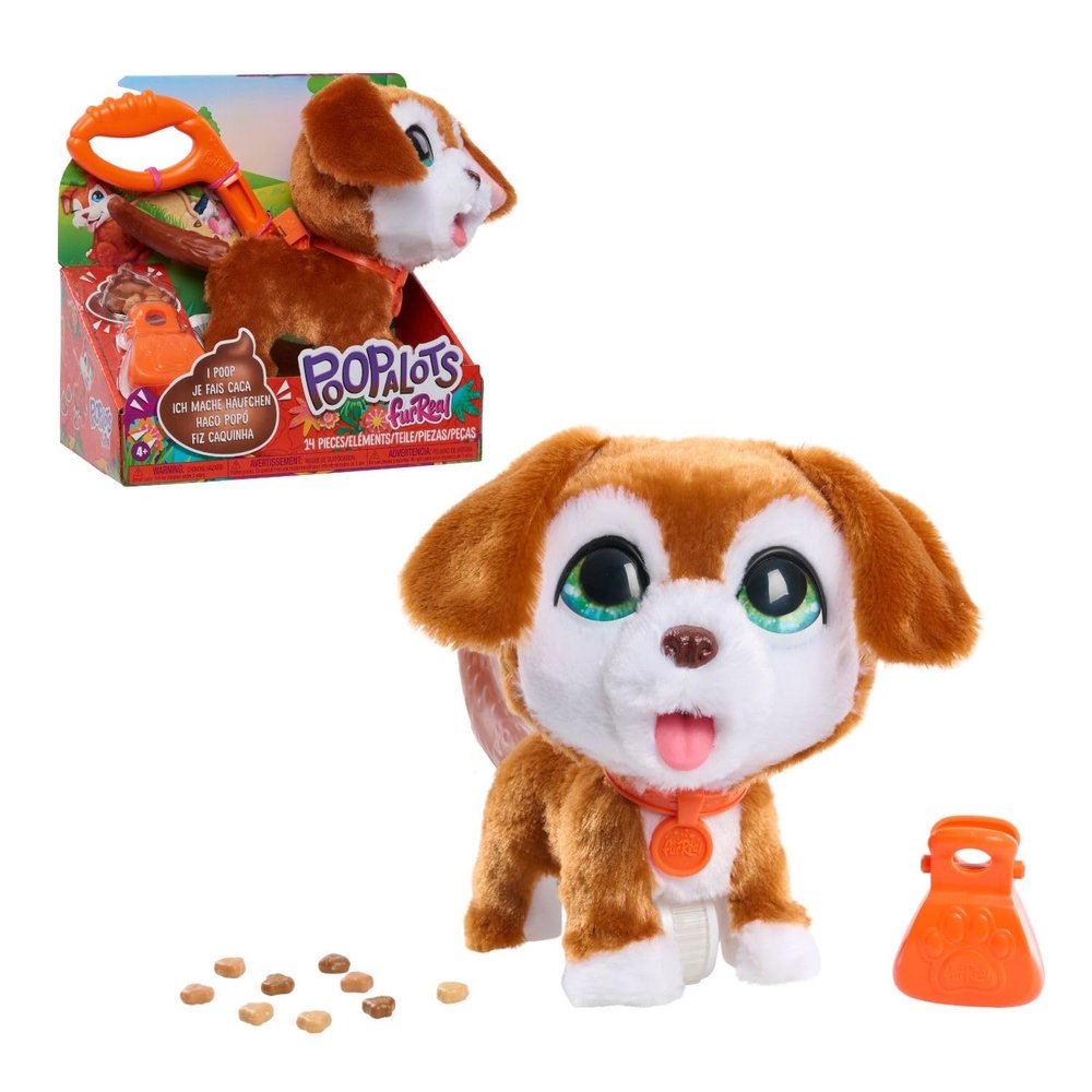 FurReal Poop-A-Lots Big Wags Interactive 8-inch Walking Plush Stuffed Animal, Pooping Puppy with Leash, 14-Pieces, Kids Toys for Ages 4 Up by Just Play
