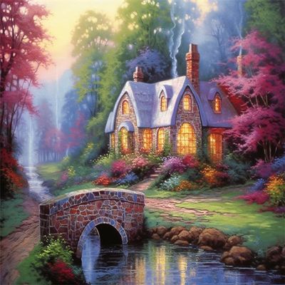 Puzzles for Adults 1000 Pieces Jigsaw Puzzles Country Cottage, Bridge Formation Wooden DIY Families Toys Gift for Home 29.5 x 19.6 in
