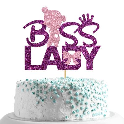 Boss Lady Cake Topper/Girl Boss 1st 2nd 3rd Birthday Party Decor/Reveal Gender Sign Cake Topper/Women Girls Birthday Party Decorations - Purple Glitter