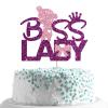 Boss Lady Cake Topper/Girl Boss 1st 2nd 3rd Birthday Party Decor/Reveal Gender Sign Cake Topper/Women Girls Birthday Party Decorations - Purple Glitter view 1