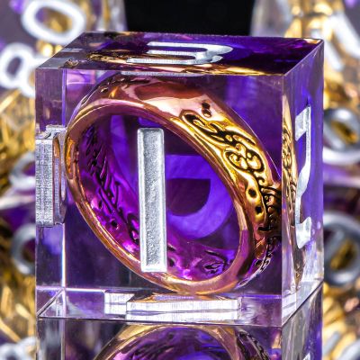 OUKELANWO Magic Lord Rings DND Dice Set with Box, 7Pcs Resin LOTR D&D Dice Set for Role Playing Game, Purple Dungeons Dragons D and D Sharp Edge Dice D20 D12 D10 D8 D6 D4