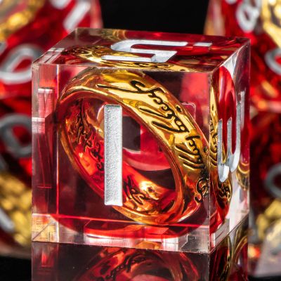 OUKELANWO Magic Lord Rings DND Dice Set with Box, 7Pcs Resin LOTR D&D Dice Set for Role Playing Game, Red Dungeons Dragons D and D Sharp Edge Dice D20 D12 D10 D8 D6 D4