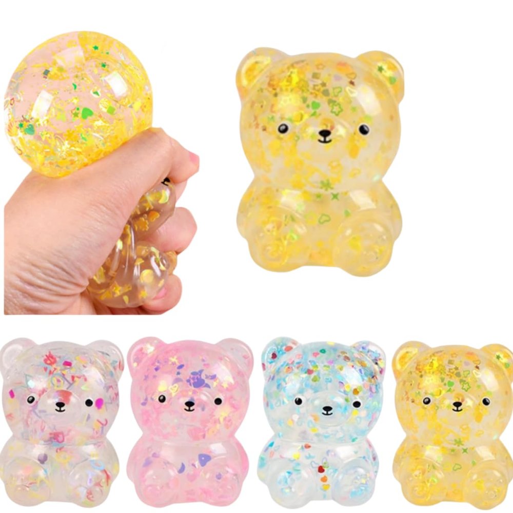 Dhjrefhhd 1Pccs Squeeze Props Letter Sequins Candy-Bear Stress Relief Prop Hand Fidget Sensory Office Desk Squishy Prop Tool (Yellow or Randomly Color)