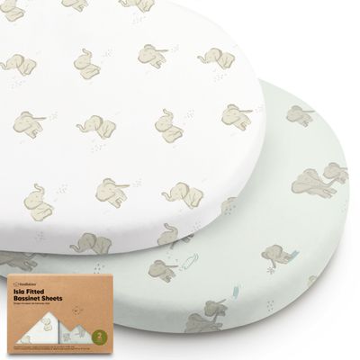 2-Pack Baby Bassinet Sheets Girl, Boy - 33x17 Viscose Derived from Bamboo Bedside Mattress Fitted Bassinet Sheets, Compatible with Halo Bassinest Swivel Sleeper, Baby Delight, Graco (Elly)