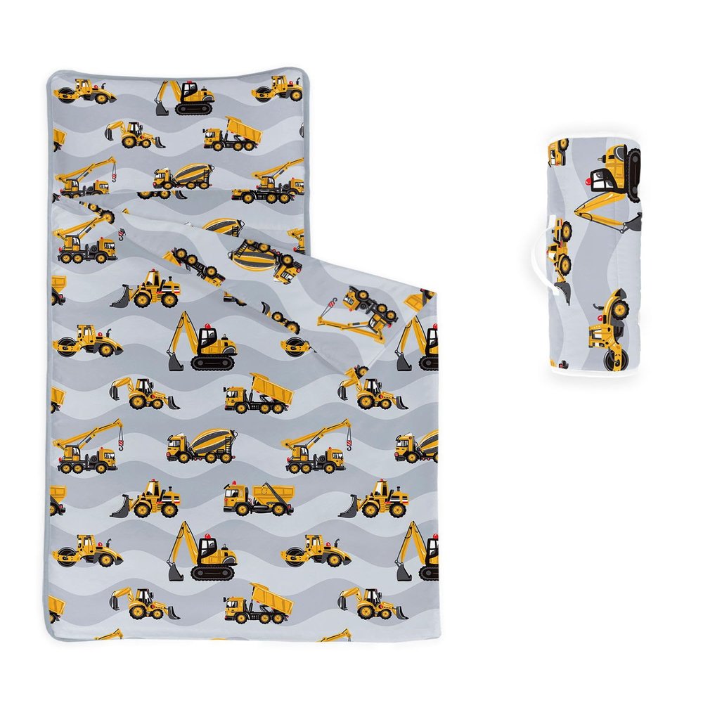 Datura home Nap Mat -Excavator Truck Sleeping Bag with Removable Pillow - Daycare and Sleepovers Preschool Kindergarten Bedding Set for Kids Toddler Boys Girls(Truck1 Standard)