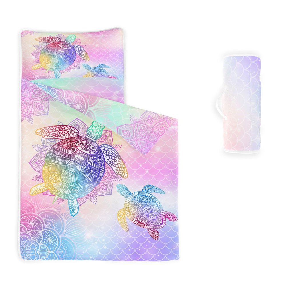 Datura home Nap Mat -Turtle Sleeping Bag with Removable Pillow - Daycare and Sleepovers Preschool Kindergarten Bedding Set for Kids Toddler Boys Girls(Turtle4 Standard)