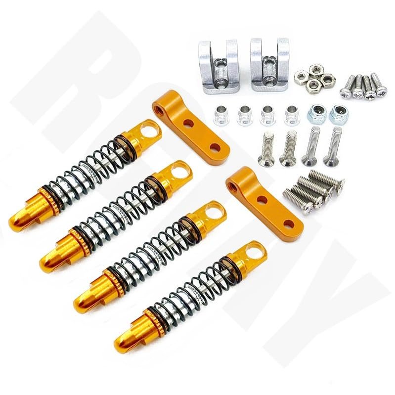 4pcs for WPL D12 RC Car Metal Rear Shock Absorber Damper with Mount Fixed Seat Upgrades Parts Accessories (Color : Yellow)