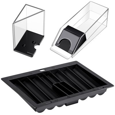Honoson Poker Chip Tray with 6 Deck Blackjack Shoe and Discard Tray Black Poker Chip Dealer Holder Card Shoe Black Plastic Jack Dispenser Table Set for Casino Game Party Accessories
