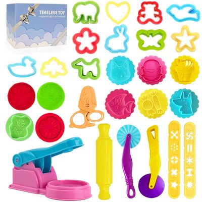Dough Tools Play for Kids- Toy Accessories Include Stamps Cutter Scissor Roller Extruder Molds and Storage Box Party Favors Set for Age 2-8