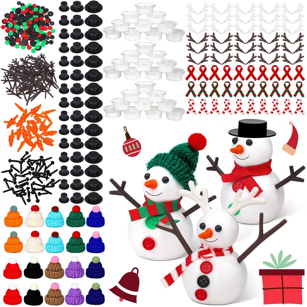 Liliful 30 Pack 1081 Pcs Christmas Snowman DIY Craft Kits Build a Snowman Crafts Accessories for Winter Parties Christmas Stuffers Xmas Gift(Clay)
