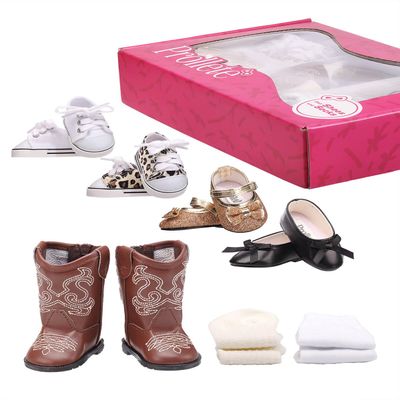 Prollete 18 inch Doll Shoes - 7 Pairs with Gift Box, Compatible with American Doll