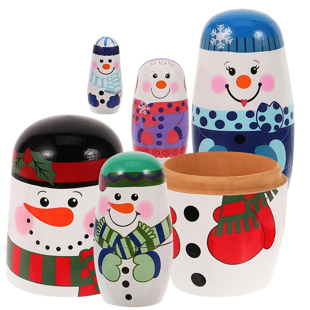FOMIYES 5 Pcs Christmas Wooden Russia Dolls, Christmas Russian Nesting Dolls, 5 Layers Snowman Matryoshka Toys, Snowman Handmade Winter Decoration for Children
