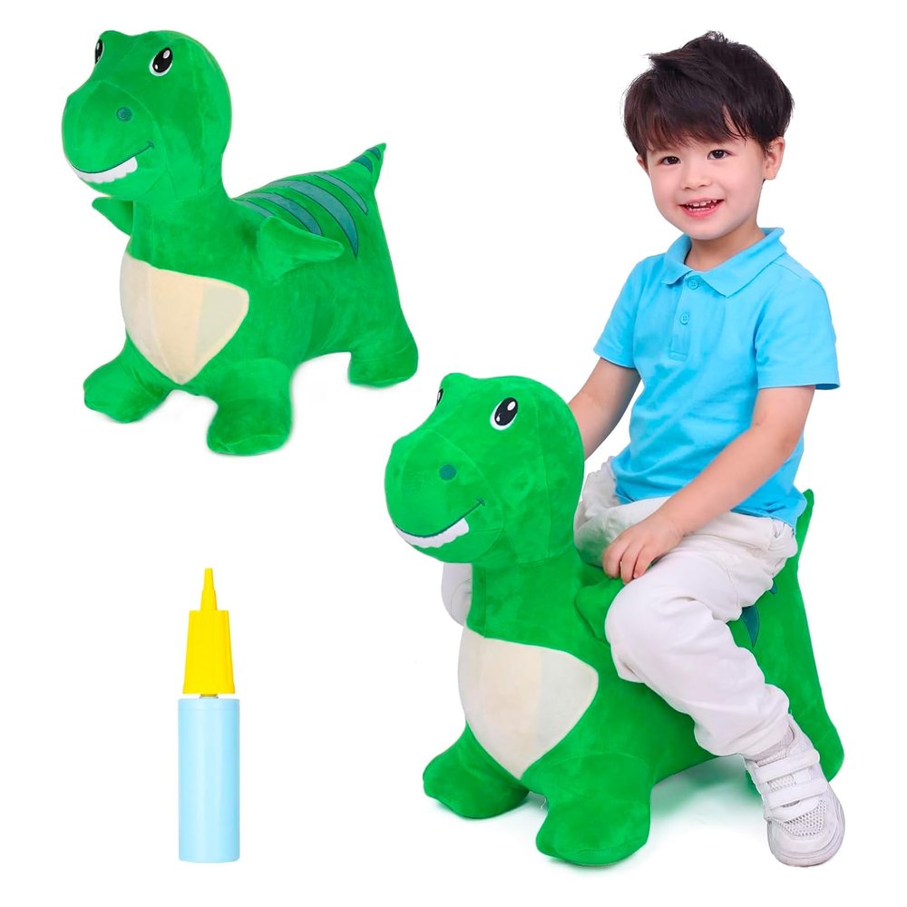 INPANY Bouncy Dinosaur Hopper Toys for 2 Year Old Boy, Toddler Plush Bouncing Animals, Kids Inflatable Hopping Horse, Ride on Rubber Bouncer, Indoor Outdoor Cool Birthday Gifts for 3 4 Yr Girl