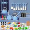 Bruvoalon 67Pcs Kids Play Kitchen Toys Set, Toddlers Pretend Cooking Playset Acccessories with Pots Pans, Utensils Cookware, Foods, Canned Veges, Learning Gift for Kids Girls Boys (Blue) view 2