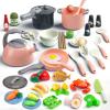 Bruvoalon 67Pcs Kids Play Kitchen Toys Set, Toddlers Pretend Cooking Playset Acccessories with Pots Pans, Utensils Cookware, Foods, Canned Veges, Learning Gift for Kids Girls Boys (Pink) view 1