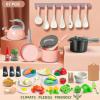Bruvoalon 67Pcs Kids Play Kitchen Toys Set, Toddlers Pretend Cooking Playset Acccessories with Pots Pans, Utensils Cookware, Foods, Canned Veges, Learning Gift for Kids Girls Boys (Pink) view 2