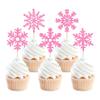 24Pcs Glitter Pink Snowflake Cupcake Topper Winter Frozen Snowflake Decors view 1