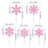 24Pcs Glitter Pink Snowflake Cupcake Topper Winter Frozen Snowflake Decors view 2