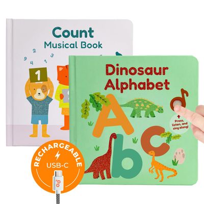 Cali's Books Count & Dinosaur Alphabet Bundle - Educational Learning Toys for Toddlers, Number, Alphabet, Music Book for 1 Year Old Toddler