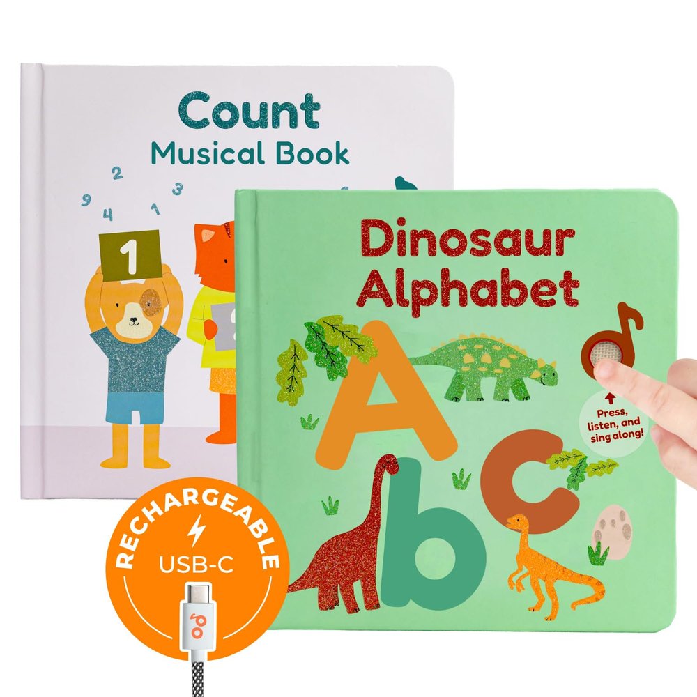 Cali's Books Count & Dinosaur Alphabet Bundle - Educational Learning Toys for Toddlers, Number, Alphabet, Music Book for 1 Year Old Toddler