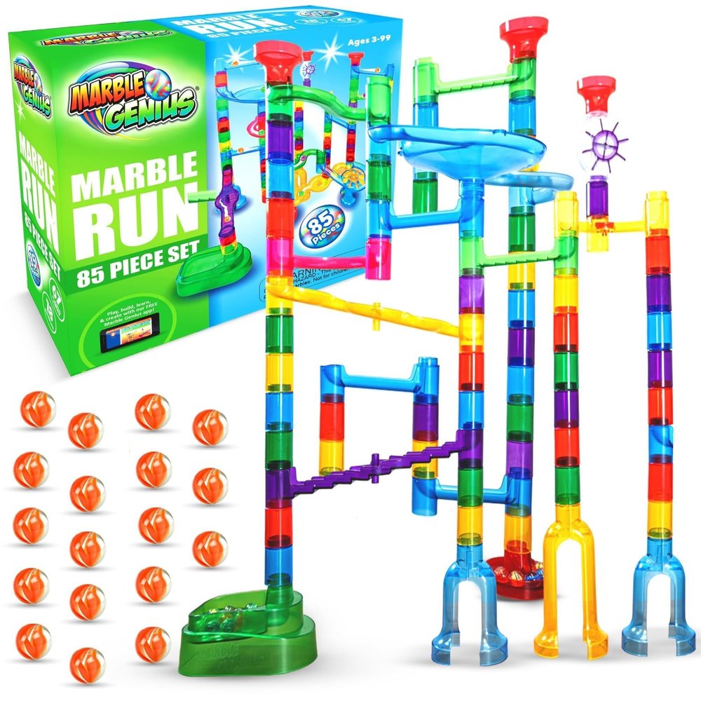 Marble Genius Marble Run Explorer Set, STEM Toys & Maze Construction Building - 85 Translucent Track Pieces & Glass Marbles for Family, Kids Toddlers Ages 4-8 - Fun Holiday Creative Gifts
