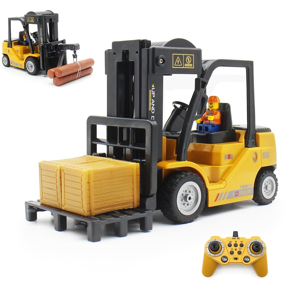QuirkyGlee Remote Control Forklift 12 Channel 2 Mode RC Forklift, W/Pallets/Boxes/Sound/Light/Spray, Two Rechargeable Batteries & Charge, Kids Forkliftrrucks Toy Christmas & Birthday Gifts