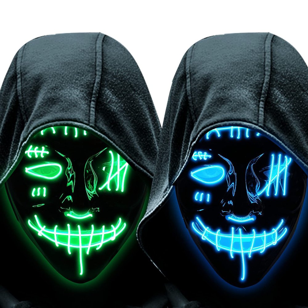2PACK Halloween Led Mask Light Up Scary Mask Purge Mask with 3 Lighting Modes for Halloween Cosplay Costume.