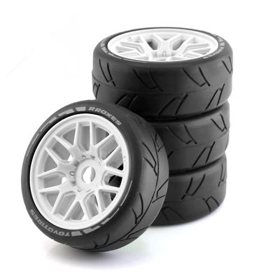 Chanmoo 1/8 RC On Road Car Tires and Wheels Rims 17mm Hex 103mm Rubber Rally Tyres for 1:8 Scale RC On-Road Racing Car HPI WR8 HSP Hobao ARRMA Redcat Losi Kyosho VRX RC Rally Drift Car 4PCS (White)