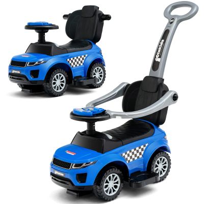 OLAKIDS 4 in 1 Ride on Push Car, Toddlers Stroller Sliding Walking Toy with Horn, Music, Lights, Removable Guardrails and Handle, Underneath Storage, Baby Foot-to-Floor Walker for Boys Girls (Navy)